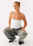 Miku Eyelet Strapless Top White