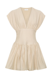 Arabella Cinched Waist Linen Mini Dress Natural