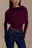 Mazie Asymetrical Cashmere Blend Long Sleeve Knit Top Plum
