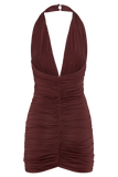 Fleur Ruched Slinky Mini Dress Mahogany