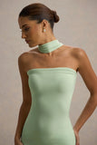 Nobu Light Green Bandeau Maxi Dress With Halter Collar