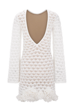 Aileen Ruffle Crochet Mini Dress Ivory