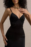 Ashly Black Satin Maxi Dress With Volume Hem