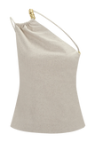 Gabby Asymmetrical Neckline Linen Beaded Top Natural