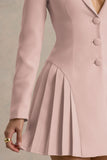 Blossoming Baby Pink Plunge Neck Tailored Mini Dress With Pleating