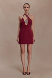 Nathalie Halter Neck Floral Mini Dress Merlot