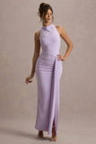 Sunflower Lilac Ruched High Neck Split Maxi Dress
