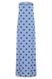 Amaya Strapless Chiffon Maxi Dress Blue Polka Dot