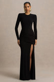Liora Black Crew Neck Maxi Dress With Front High Split