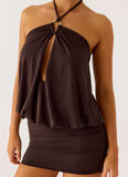 Jisoo Halter Mini Dress Cool Chocolate