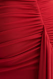 Anne Red Asymmetric Neck Wrapped Maxi Dress With Sash