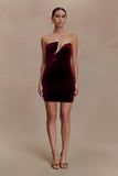 Paulina Velvet Strapless Mini Dress Wine