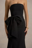 To Me Black Bandeau Midi Dress With Oversized Bow