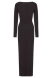 Cleona Merino Wool Ribbed Long Sleeve Maxi Dress Deep Chocolate