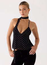 Quiero Backless Top Black Polkadot