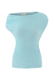Chloe Off Shoulder Boucle Knit Top Light Blue