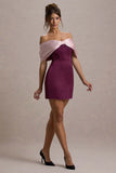 Linley Burgundy Pink Satin Bow Bardot Mini Dress