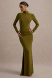Reid Green Long Sleeve Gathered Maxi Dress