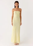 Sassafras Beaded Flower Strapless Maxi Dress Yellow