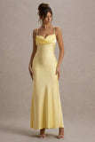 Eimear Lemon Satin Draped Sweetheart Maxi Dress