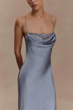Isadora Lace Satin Maxi Dress Frosted Blue