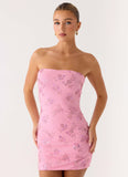 Push Back Beaded Sequin Mini Dress Pink