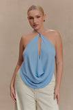 Katalina Chiffon Cowl Halter Top Sky Blue