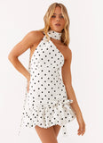 Belina Scarf Mini Dress White Polkadot