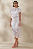 Ina White Lace Crew Neck Crop Top