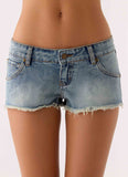 Elias Low Rise Distressed Denim Shorts Vintage Wash Blue