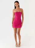 Dangerous Kind Beaded Mini Dress Hot Pink