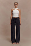 Perrie Mid Rise Straight Leg Tie Jeans Washed Black