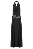 Santal Floral Chiffon Halter Maxi Dress Black
