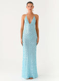 Ocean Views Sequin Maxi Dress Blue