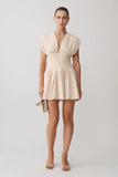 Arabella Cinched Waist Linen Mini Dress Natural