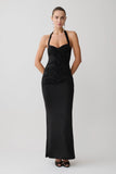 Hoai Gathered Slinky Halter Maxi Dress Black