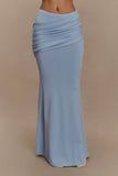 Irene Gathered Knit Maxi Skirt Blue
