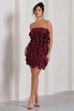 It Girl Plum Bandeau Bodycon Mini Dress With Ruffles