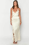 Nahanee Cream Satin Ruffle Maxi Dress