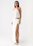 Griff Low Rise Jacquard Maxi Skirt White