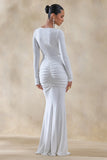 Liatris White Wide Neck Maxi Dress With Gathered Detailing