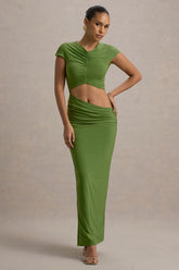 Pia Green Short Sleeve Maxi Dress With Cut Out