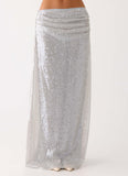 Susie Sequin Maxi Skirt Silver