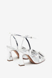 Headlines Silver Ankle Strap Heeled Sandals With Diamante Bows