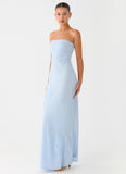 Sassafras Beaded Flower Strapless Maxi Dress Blue