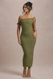 Salome Olive Twisted Asymmetric Midi Dress