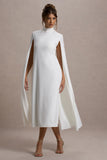 Carnation White Long Sleeve Midi Dress With Cape