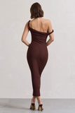 Salome Chocolate Brown Twisted Asymmetric Midi Dress
