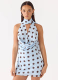 Get Me Halter Mini Dress Blue Mocha Dot