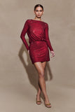 Darius Diamante Cowl Mini Dress Wine